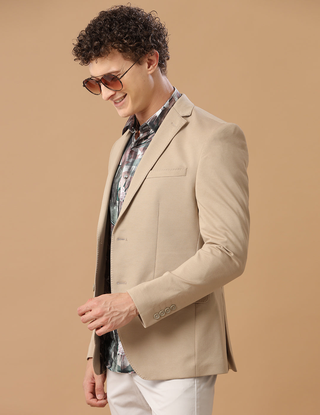 MENS SLIM FIT SINGLE BREASTED BEIGE FORMAL BLAZER