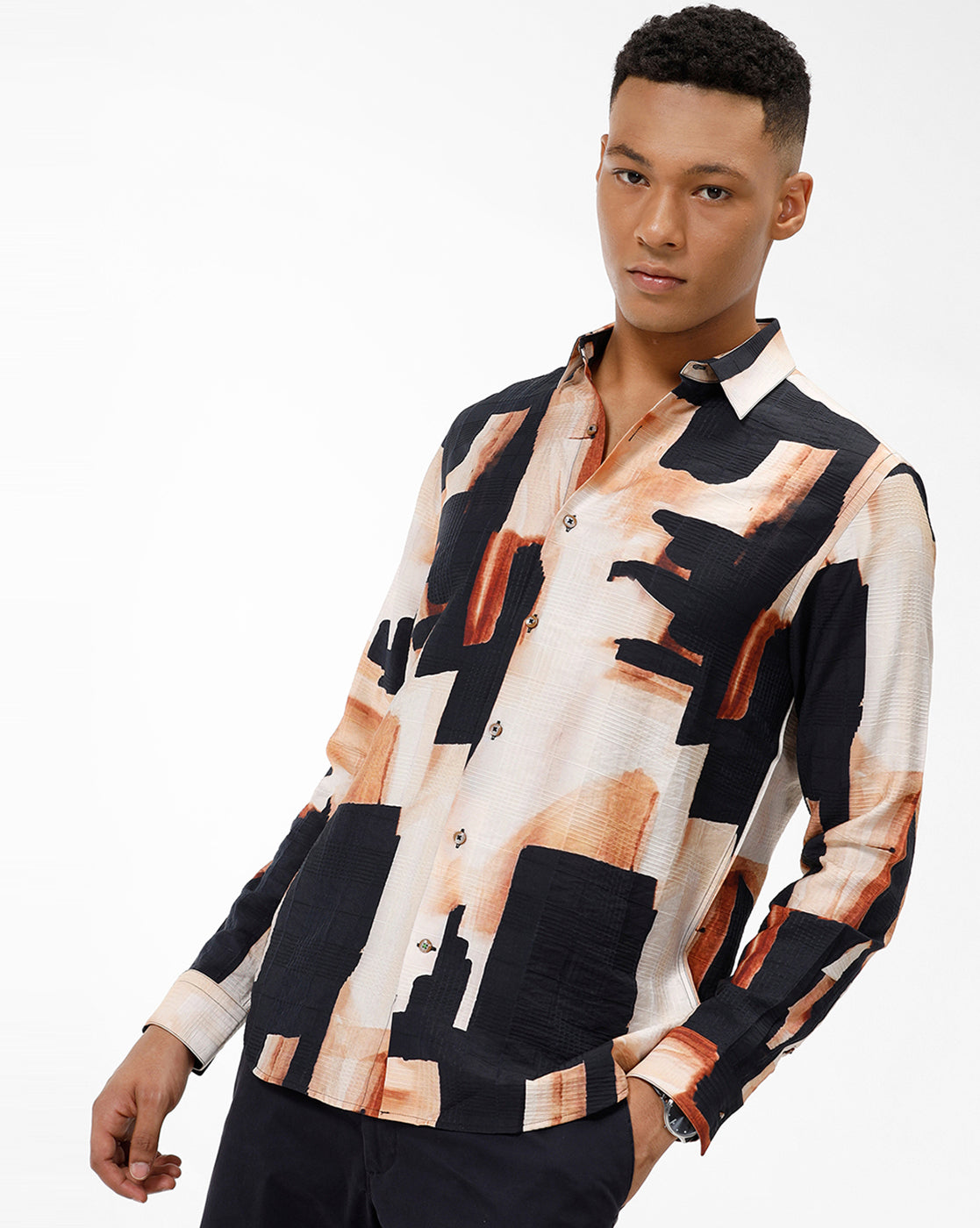Black Cream Abstract Print Shirt – PANGOLIN