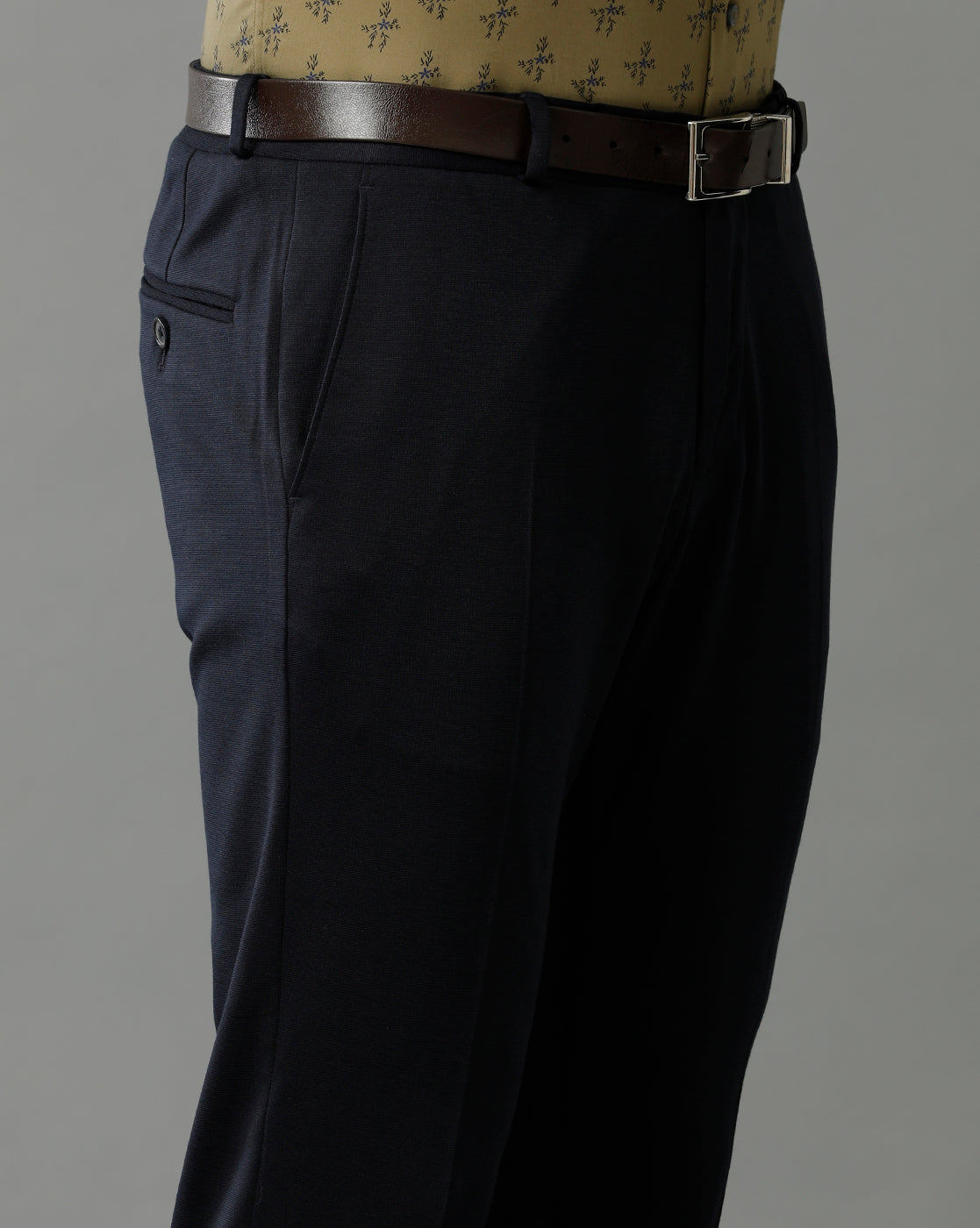 NAVY KNITTED STRETCH MENS TROUSER 1