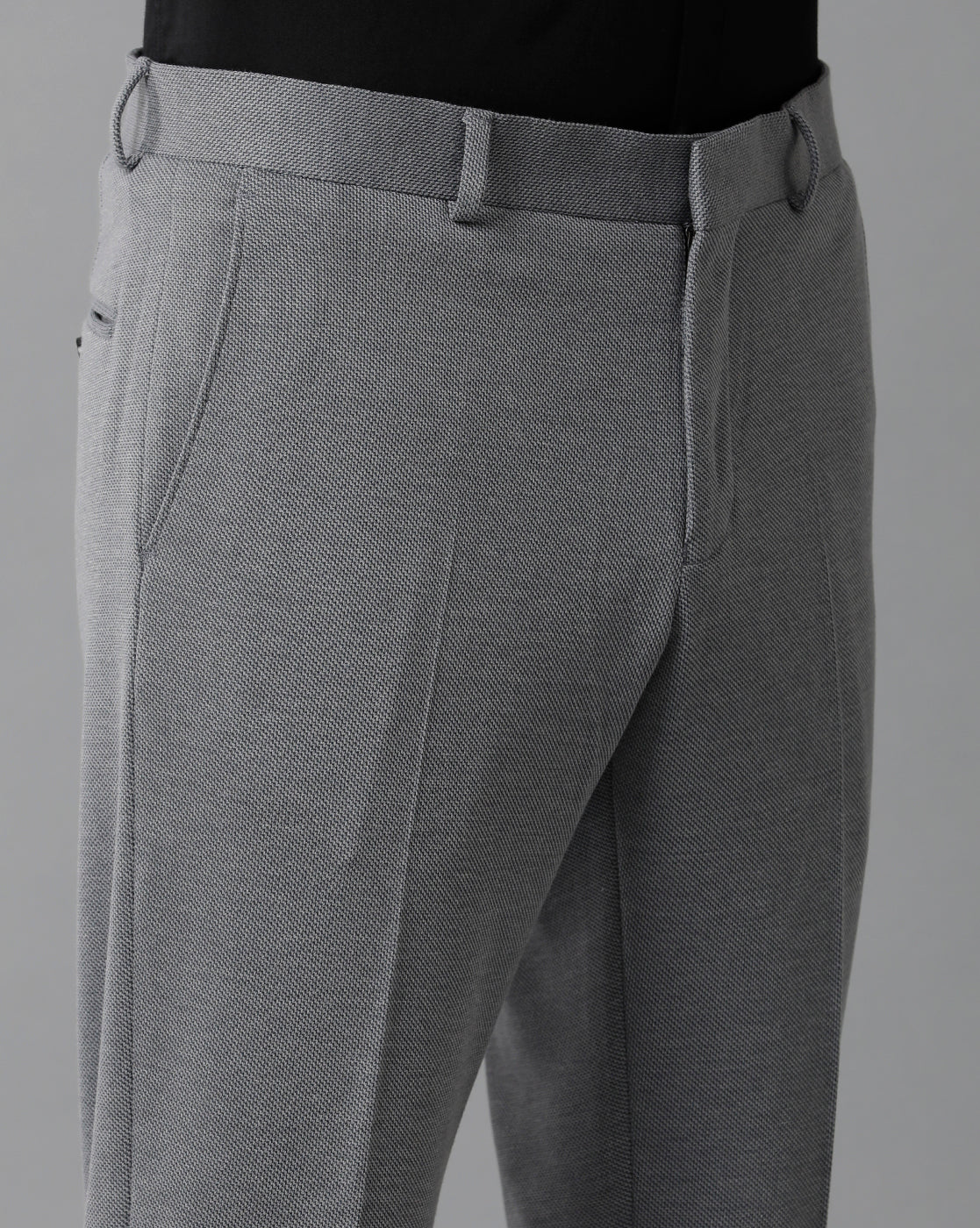 GREY KNITTED STRETCH MENS TROUSER