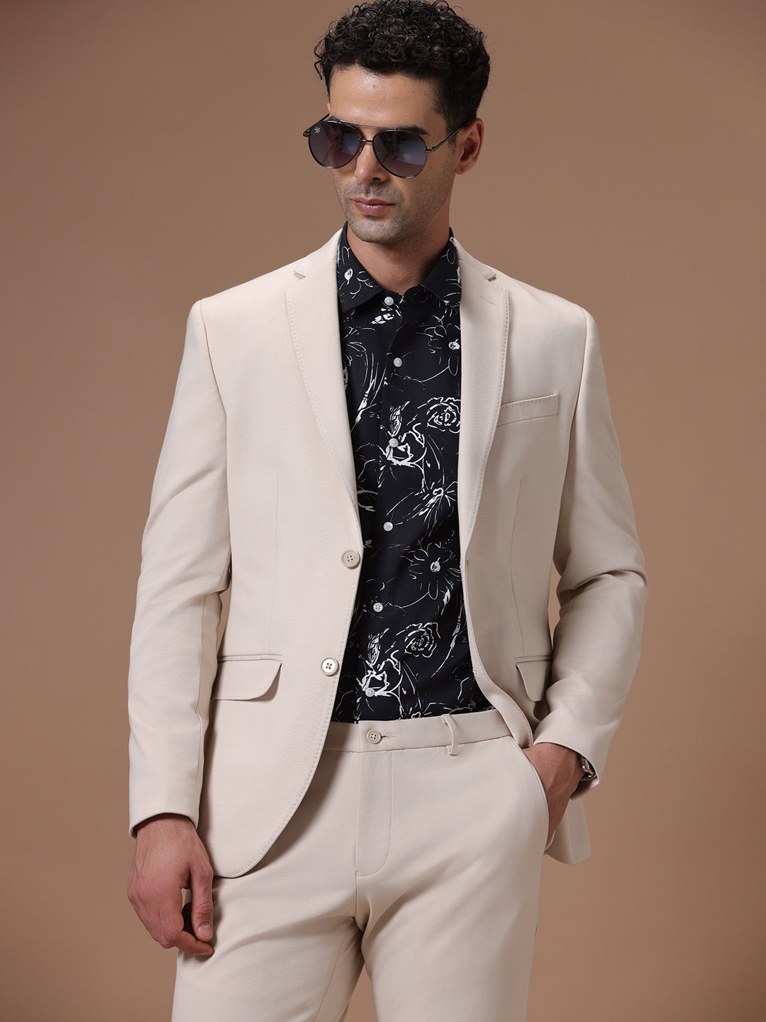 Men's Slim Fit Single Breasted Lt.  Beige Formal Blazer