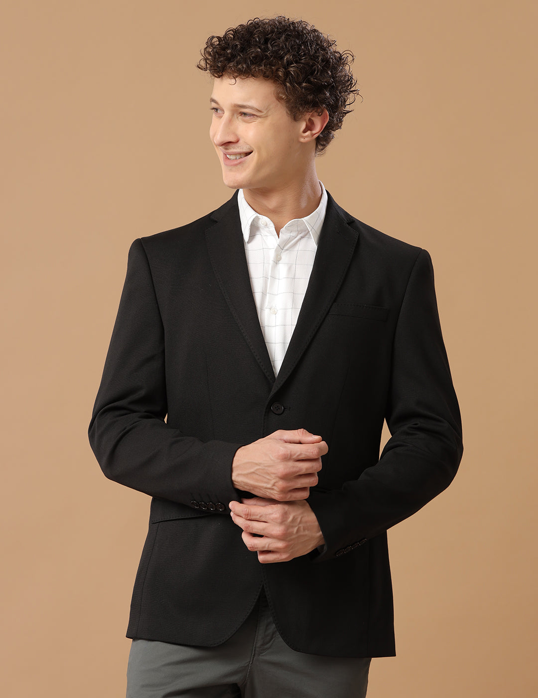 MENS SLIM FIT SINGLE BREASTED BLACK FORMAL BLAZER 1