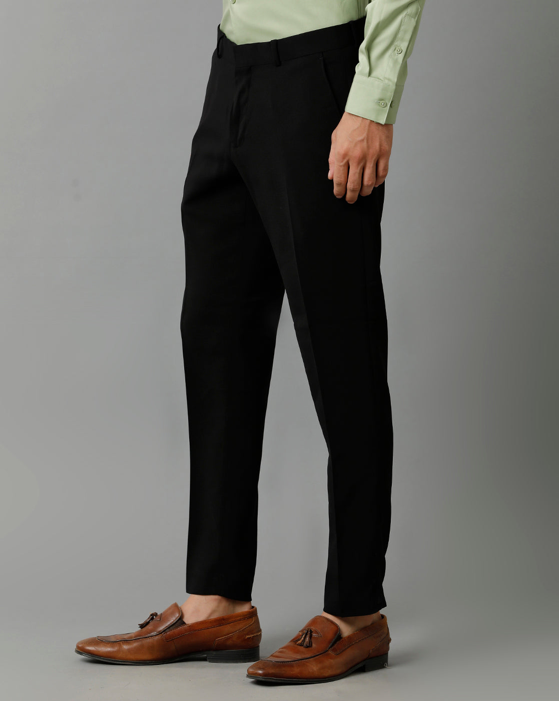 BLACK KNITTED STRETCH MENS TROUSER 1