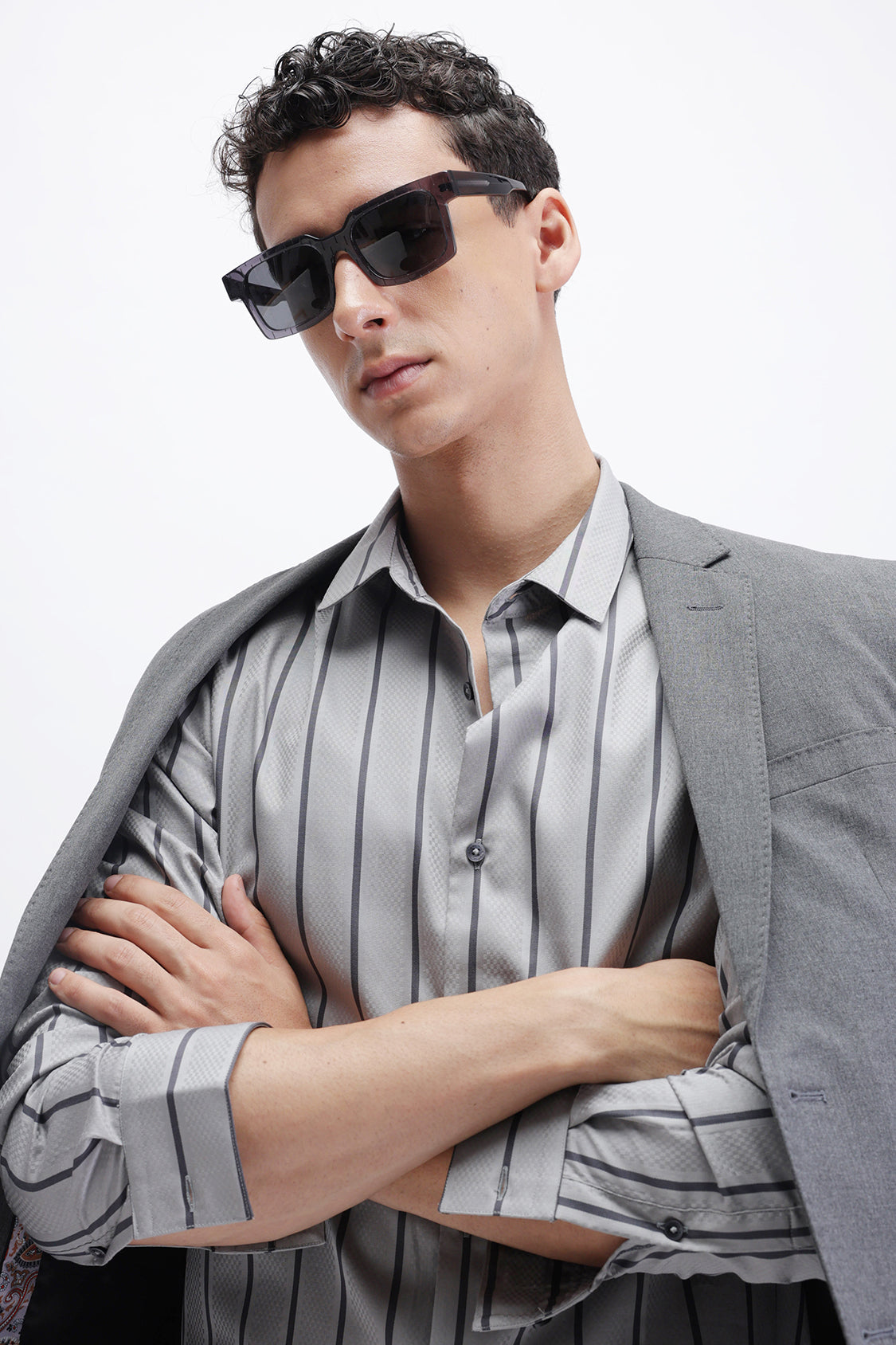 ROMIL GREY BLACK STRIPES SHIRT