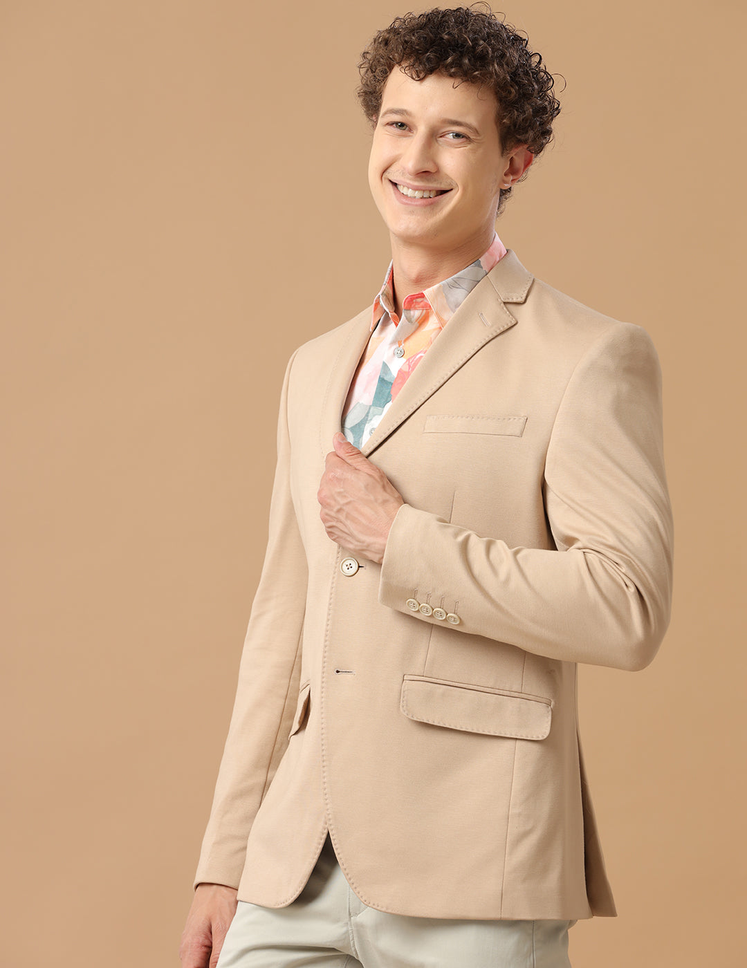 MENS SLIM FIT SINGLE BREASTED BEIGE FORMAL BLAZER 2
