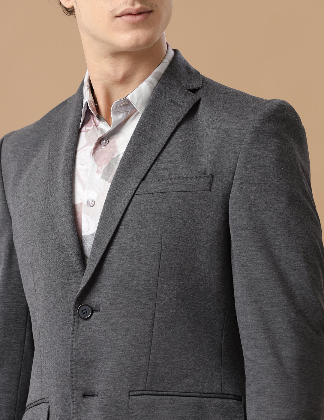 Men's Slim Fit Single Breasted Grey Textured Formal Blazer