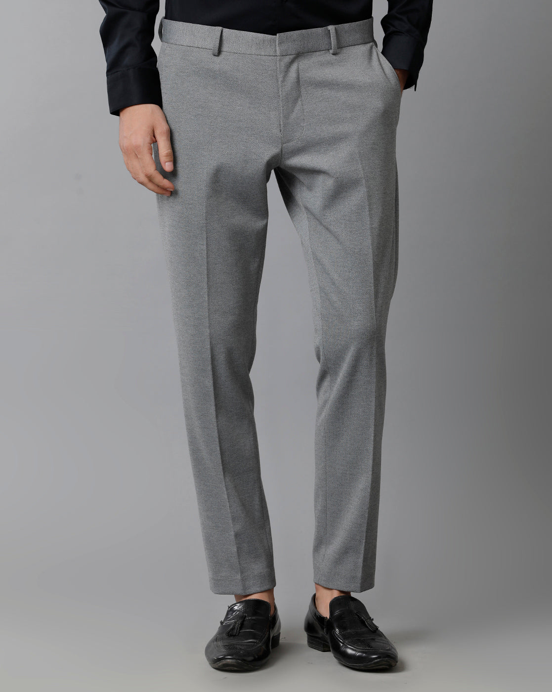 Grey Melange Knitted Stretch Men's Trouser