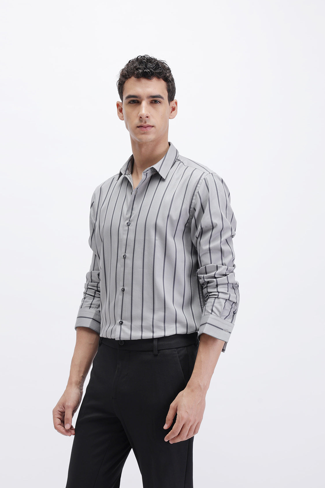 ROMIL GREY BLACK STRIPES SHIRT
