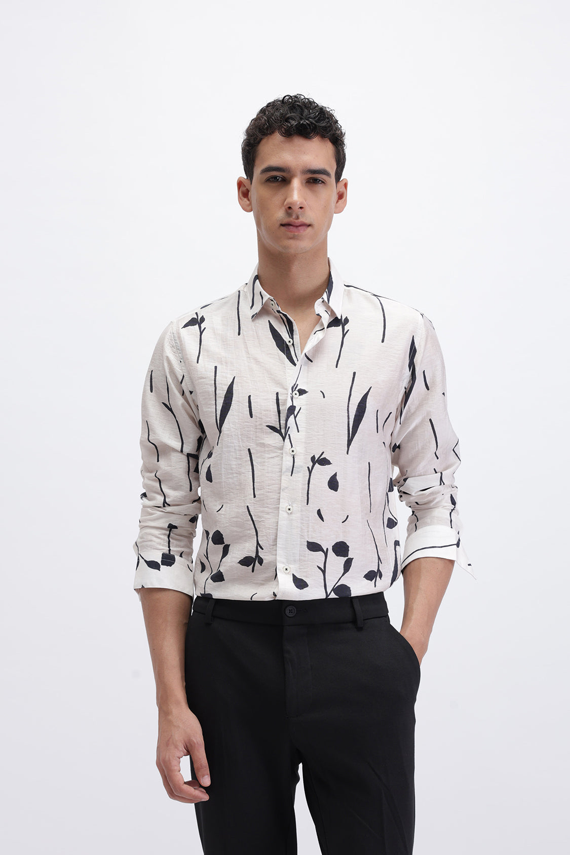 MEEK OFF WHITE BLACK LEAFY PRINT SHIRT