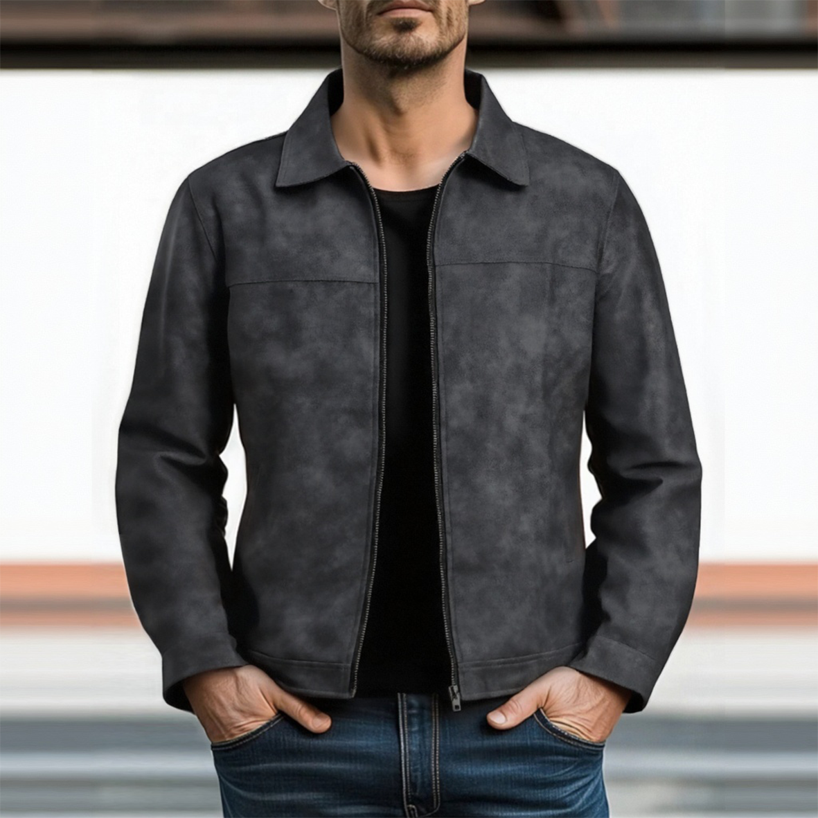 【24-hour shipping out】Men's Classic Fashion Zipper PU Leather Jacket 98679789U