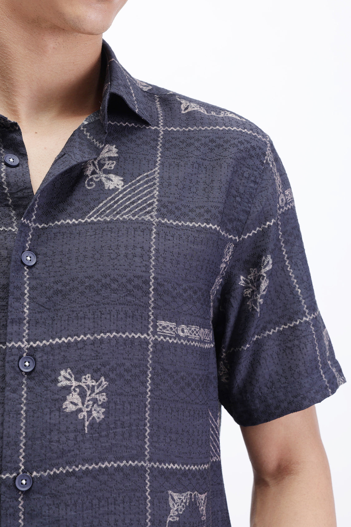 LUMOR NAVY KASUTI PRINT SHIRT