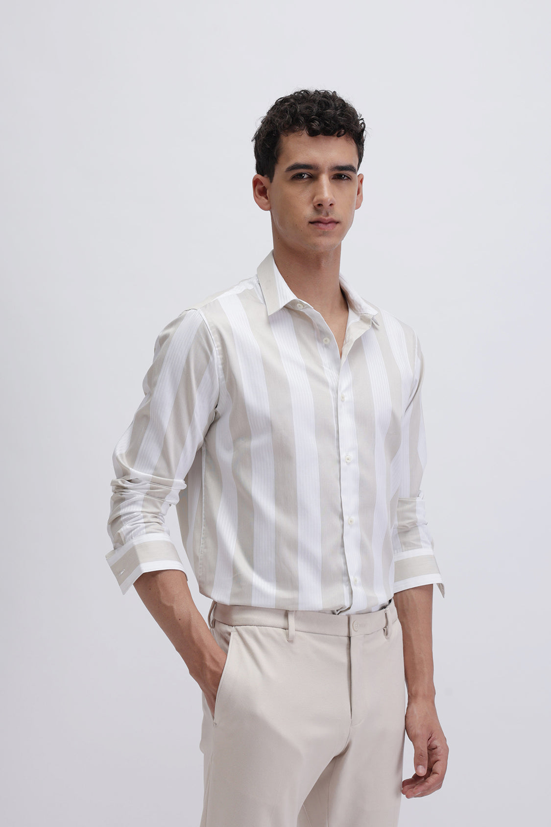 CREW WHITE BEIGE STRIPES SHIRT
