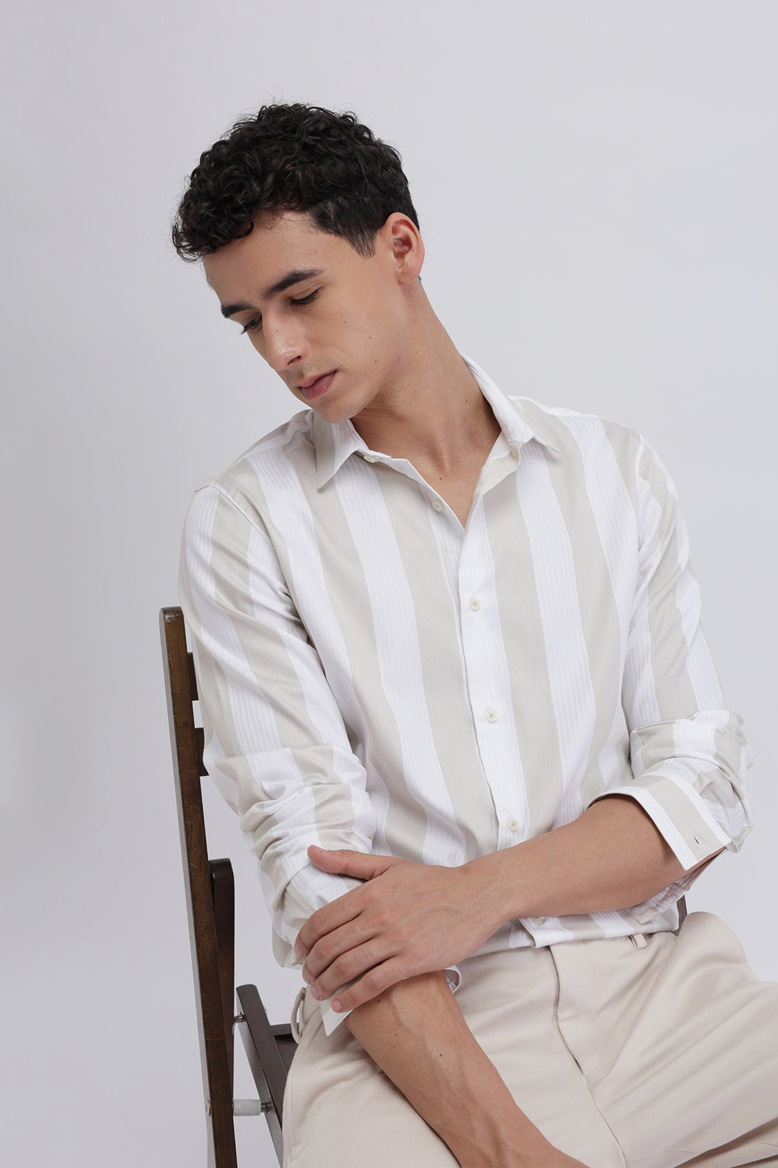 CREW WHITE BEIGE STRIPES SHIRT