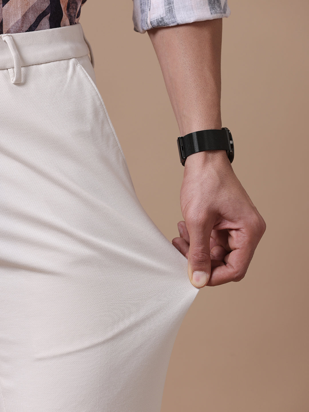 Knitted Slim Fit Ivory Formal Stretch Trouser (TAHLIA)