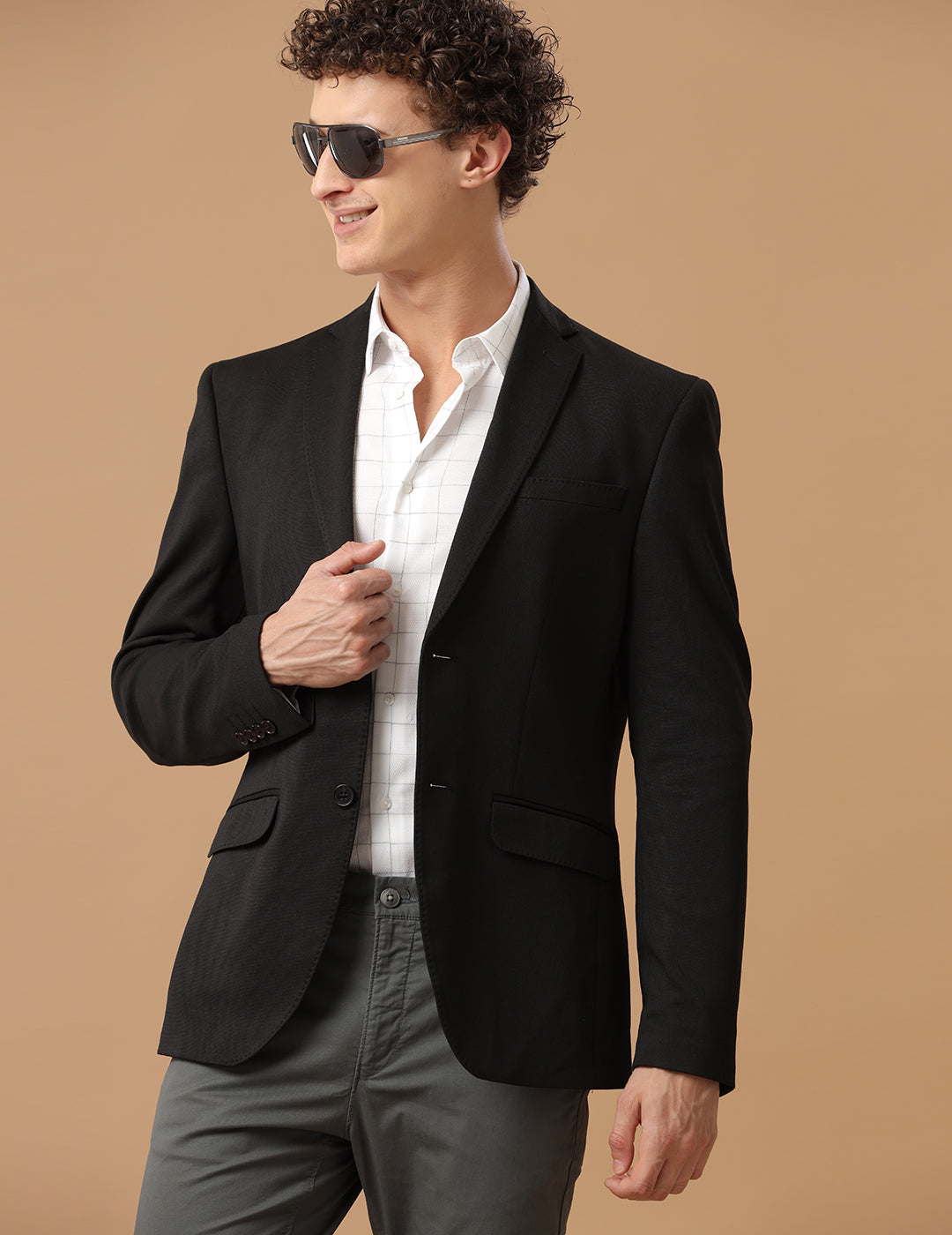 MENS SLIM FIT SINGLE BREASTED BLACK FORMAL BLAZER 1