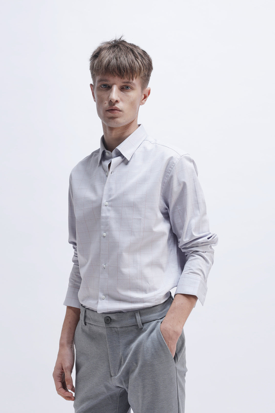 LIGHT GREY CHECKED CASUAL SHIRT