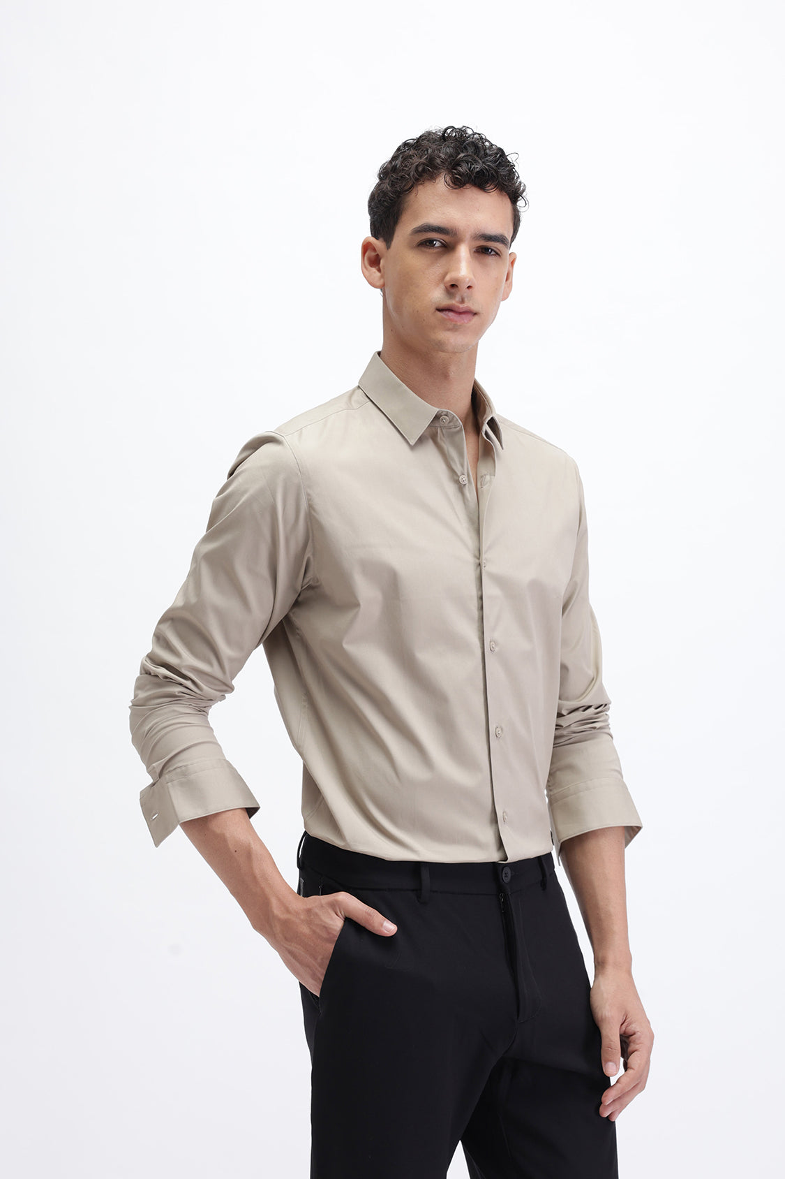 POWELL SIMPLY TAUPE SLIM FIT COTTON SHIRT