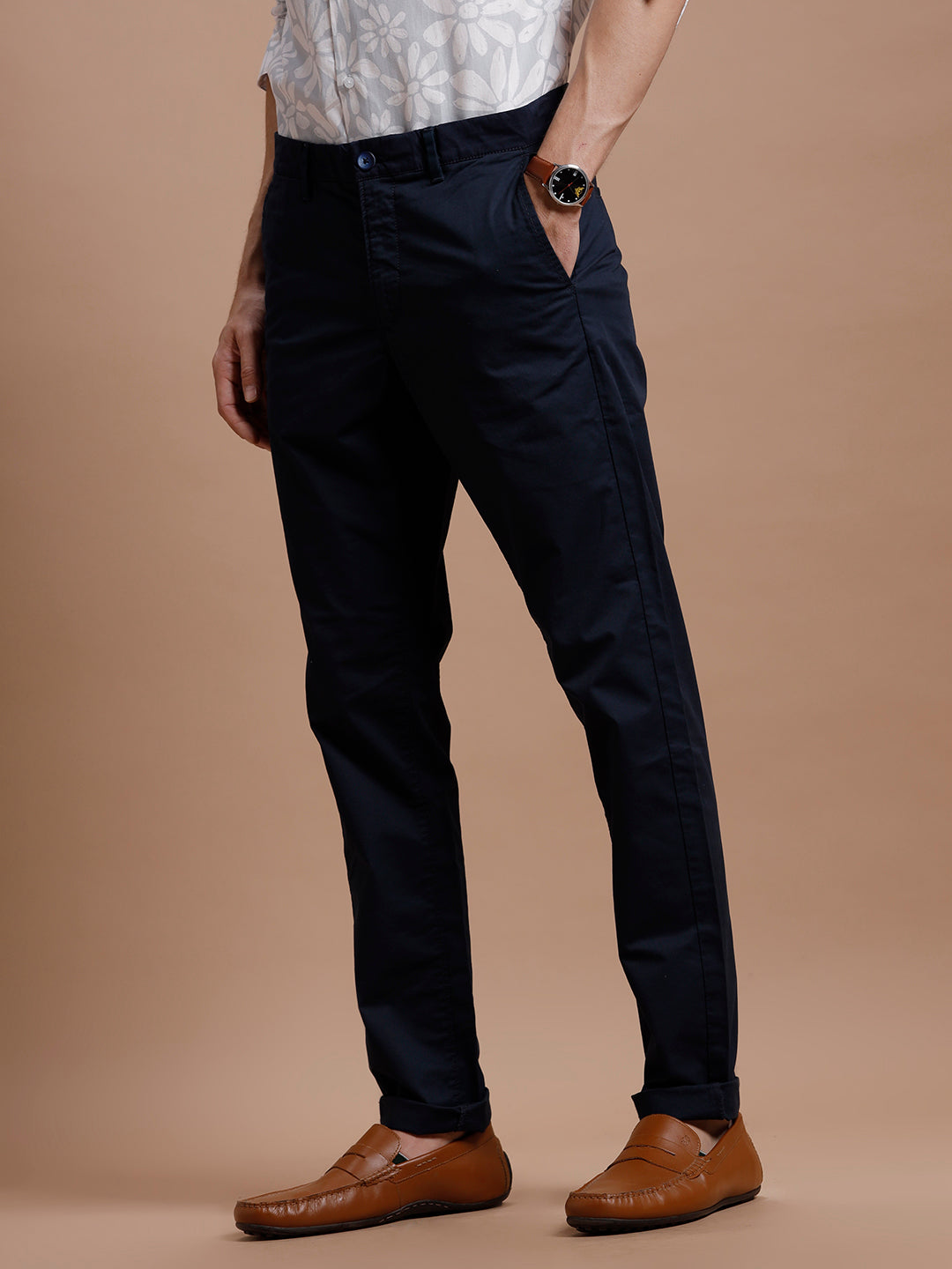 NAVY SMART CASUAL COTTON TROUSER 1