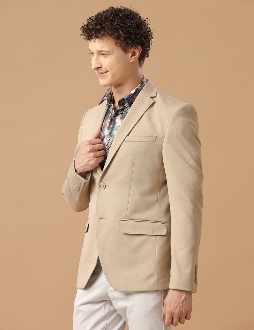 MENS SLIM FIT SINGLE BREASTED BEIGE FORMAL BLAZER