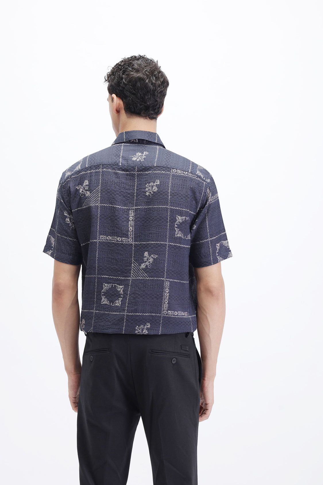 LUMOR NAVY KASUTI PRINT SHIRT