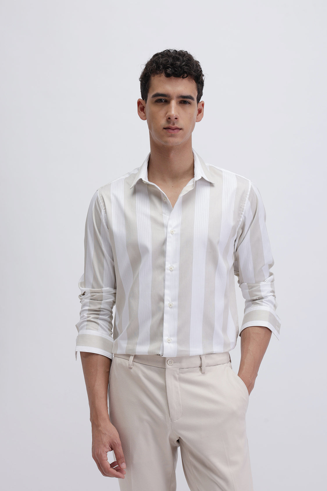 CREW WHITE BEIGE STRIPES SHIRT