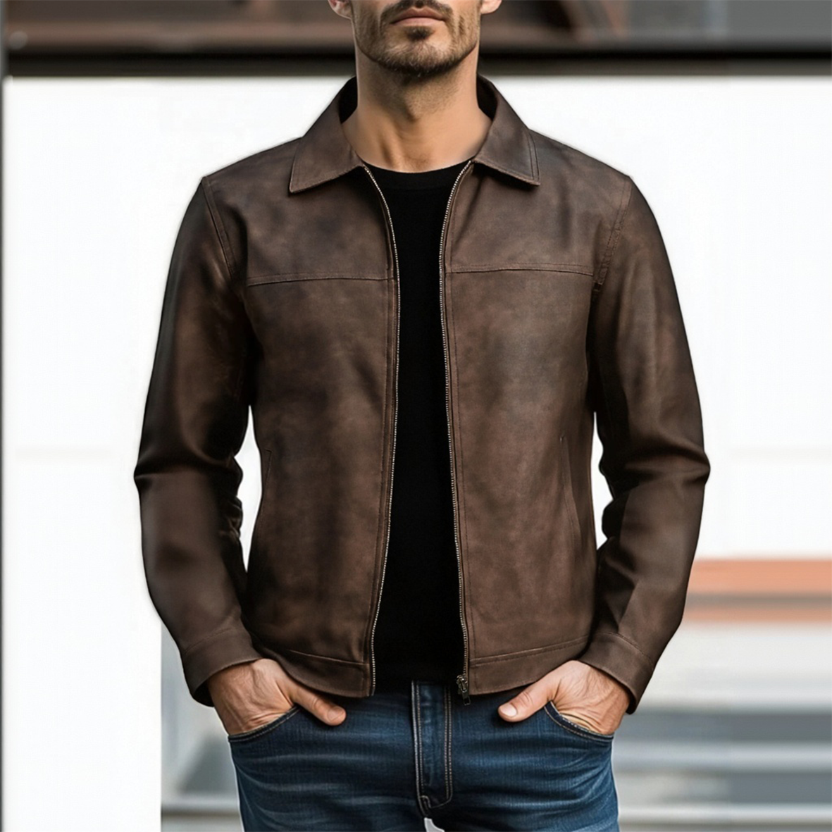 【24-hour shipping out】Men's Classic Fashion Zipper PU Leather Jacket 98679789U