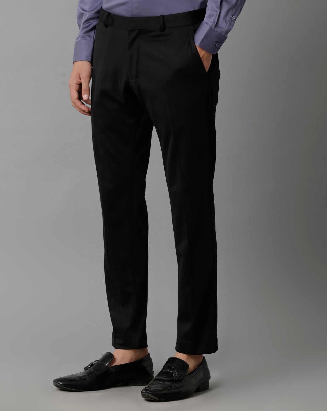 BLACK KNITTED STRETCH MENS TROUSER 2