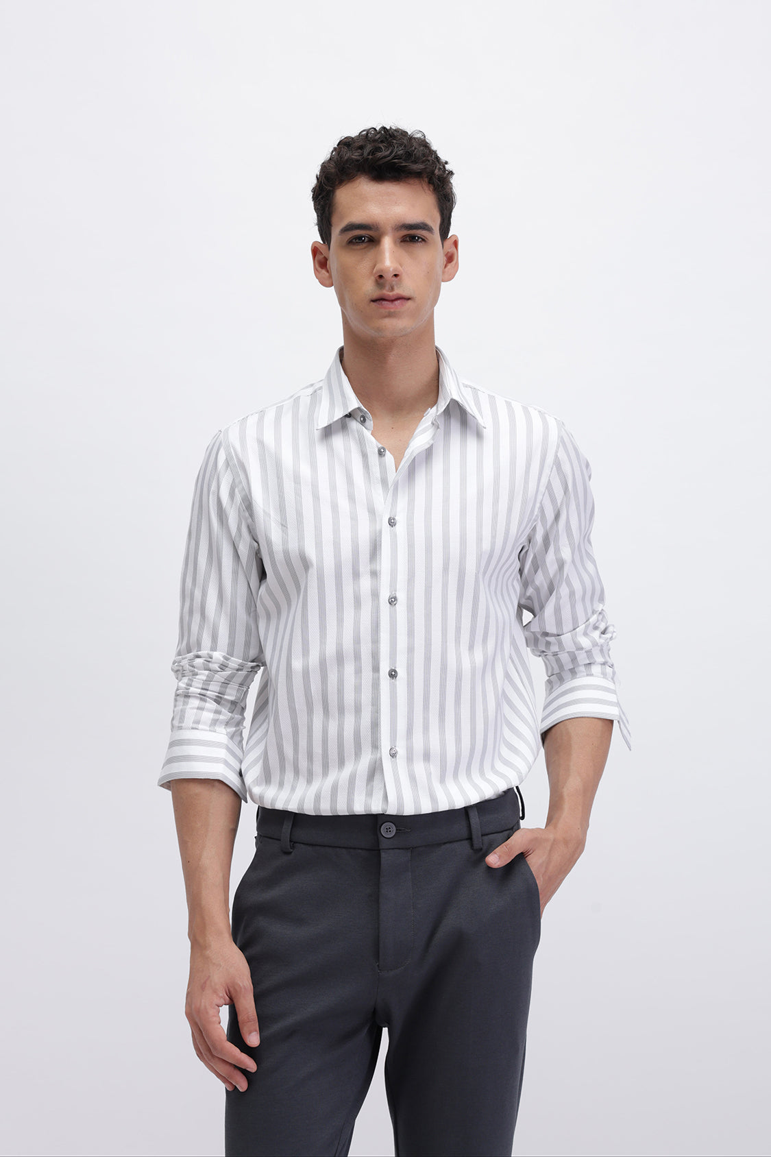NOMAD WHITE GREY STRIPES SHIRT