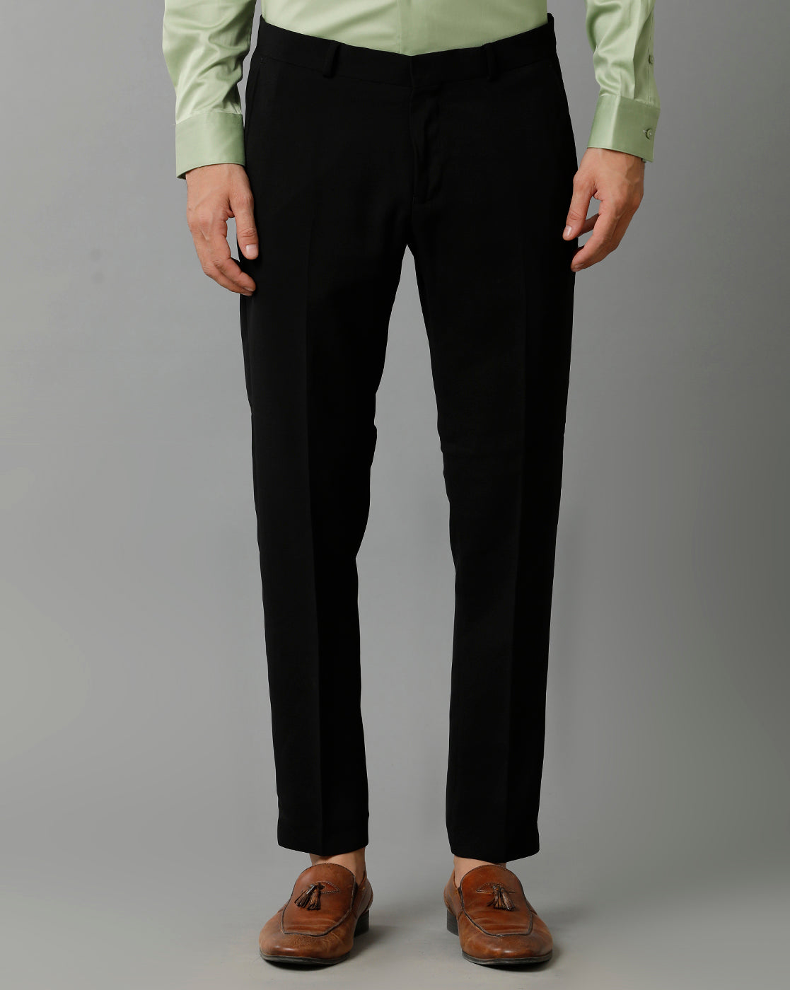 BLACK KNITTED STRETCH MENS TROUSER 1
