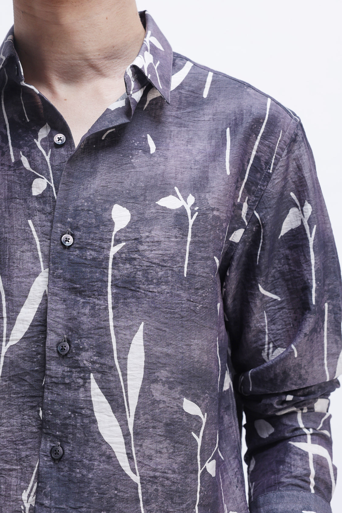 MEEK EGGPLANT WHITE LEAFY PRINT SHIRT