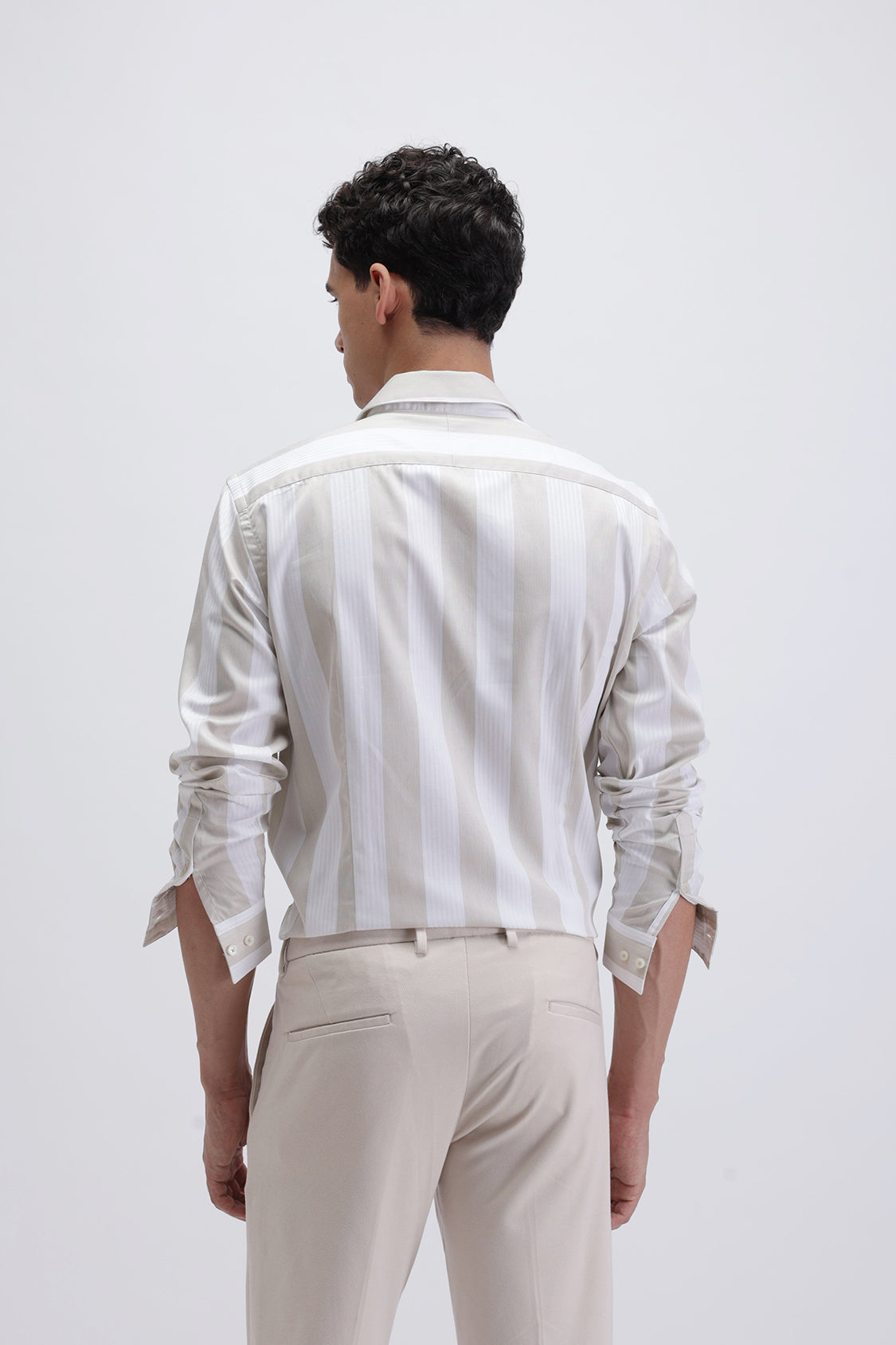 CREW WHITE BEIGE STRIPES SHIRT