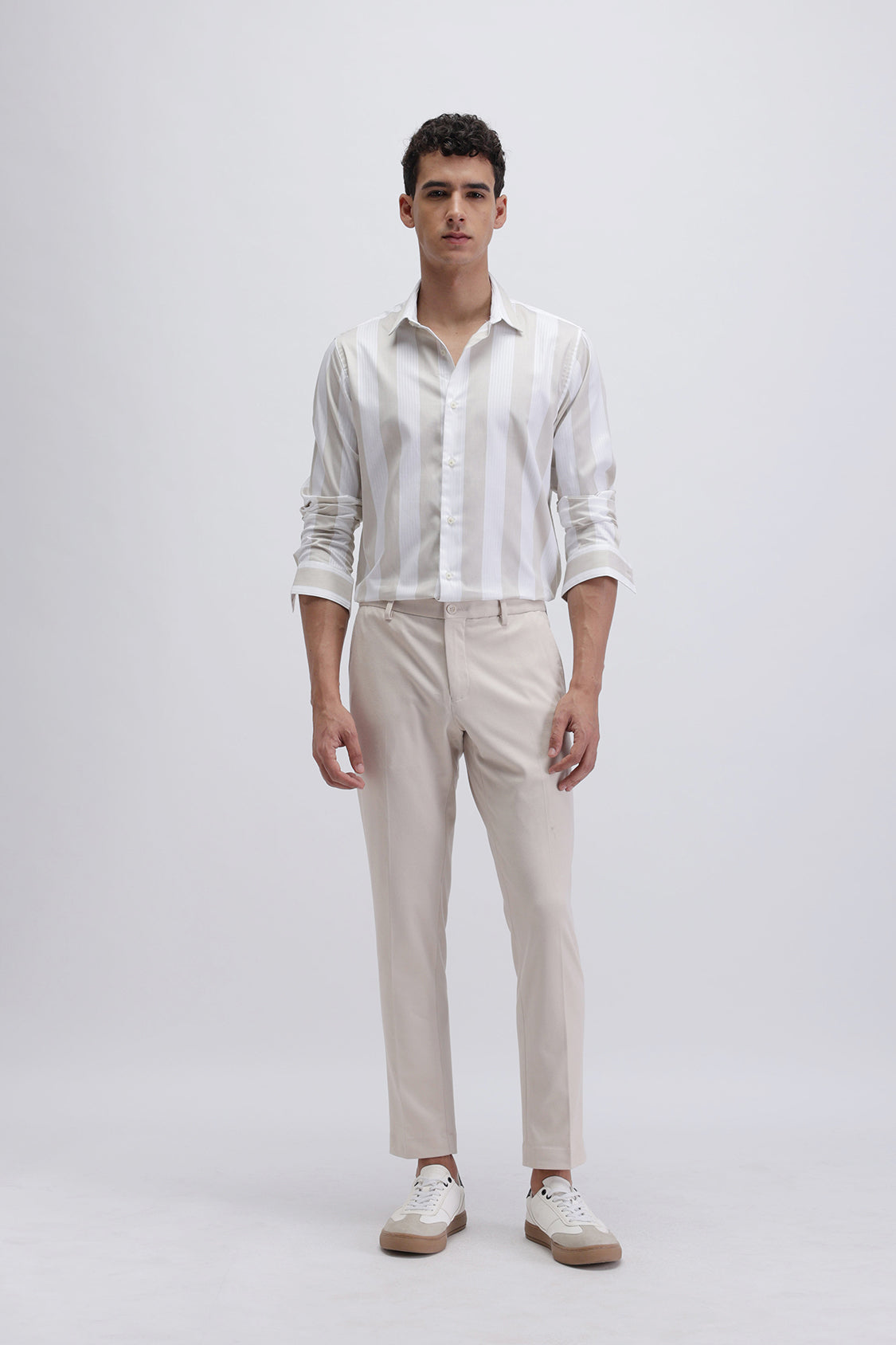 CREW WHITE BEIGE STRIPES SHIRT