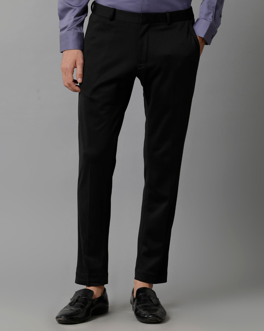 BLACK KNITTED STRETCH MENS TROUSER 2