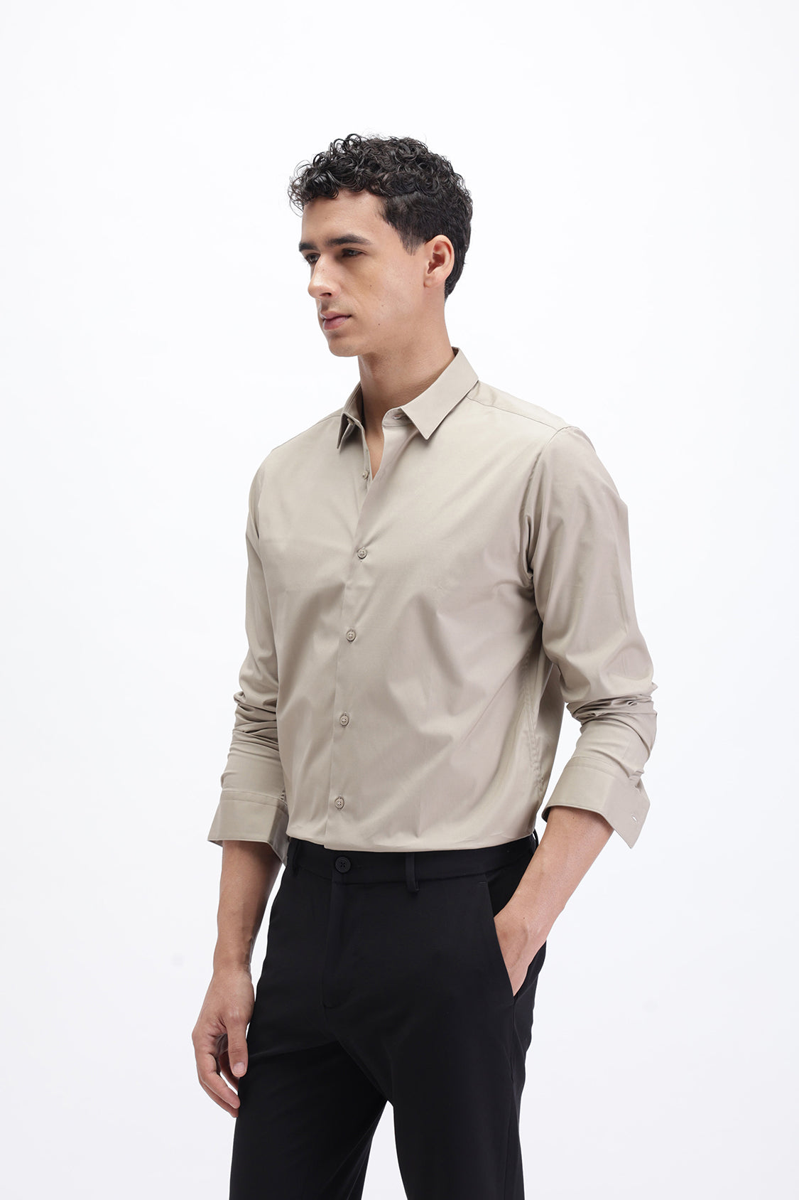 POWELL SIMPLY TAUPE SLIM FIT COTTON SHIRT