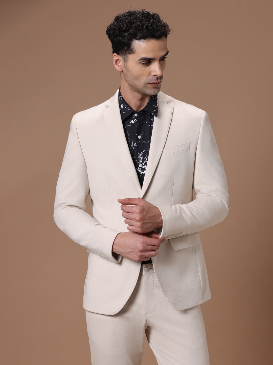 Men's Slim Fit Single Breasted Lt.  Beige Formal Blazer
